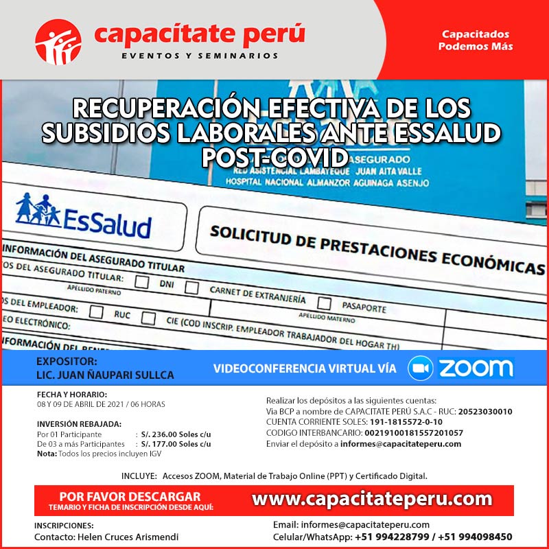 CURSO: RECUPERACIÓN EFECTIVA DE LOS SUBSIDIOS LABORALES ANTE ESSALUD POST-COVID