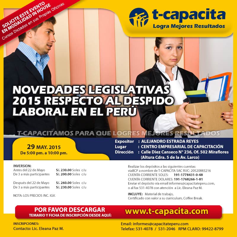 NOVEDADES LEGISLATIVAS 2015 RESPECTO AL DESPIDO LABORAL EN EL PERÚ